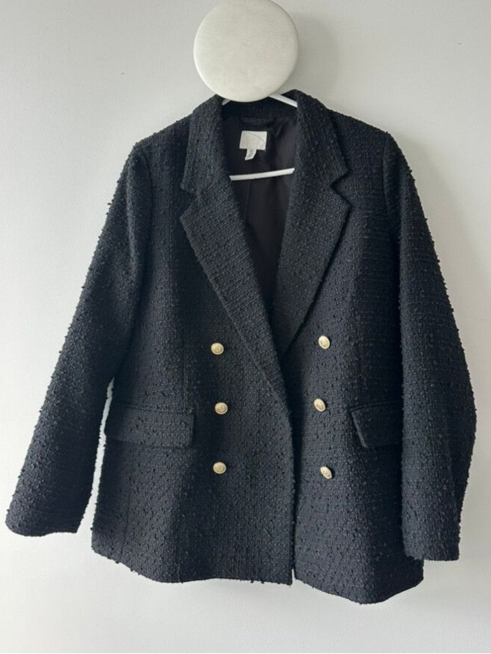 H&M NWT gold button Black Double-Breasted Bouclé texture tweed Blazer